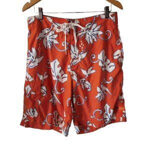 Billabong Y2K US Men's Size 33 Orange Hibiscus Aloha Board Shorts 9" Inseam